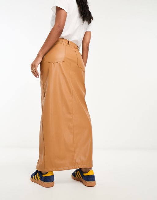 Long leather skirt with front outlet split