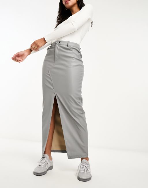 Grey on sale leather skirt