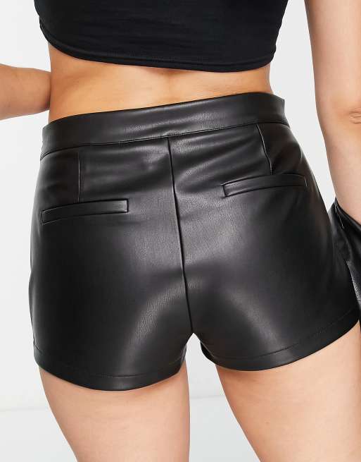 Black Faux Leather High Waisted Zip Detail Short