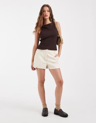Asos Design Faux Leather Micro Shorts In White
