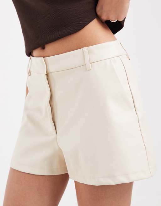 ASOS DESIGN faux leather micro shorts in cream, 4 of 5