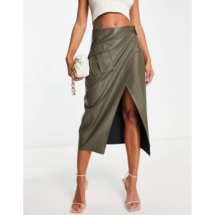 Leather Midi Skirt Pockets