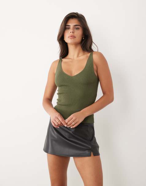 ASOS DESIGN faux leather mini pelmet skort with split in black - view 1