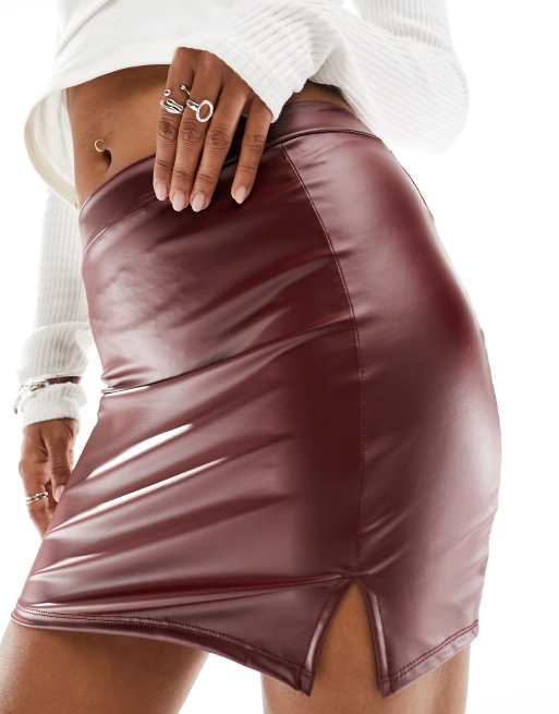 Burgundy leather skirt clearance asos