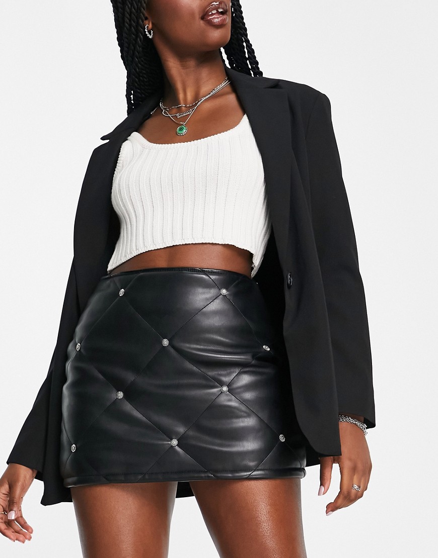 ASOS DESIGN faux leather mini skirt with studs in black