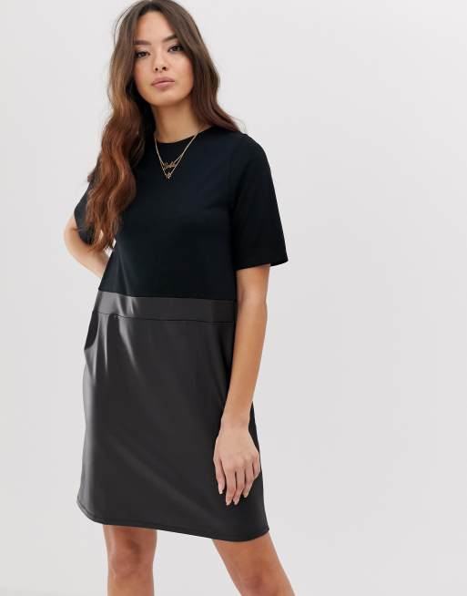 Faux Leather Mixed Media Shift Dress