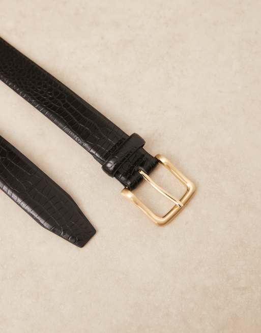 ASOS DESIGN faux leather mock alligator belt in black