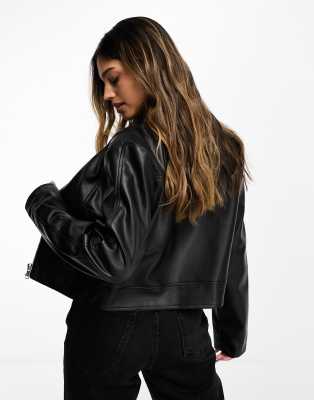 ASOS DESIGN faux leather moto biker jacket in black