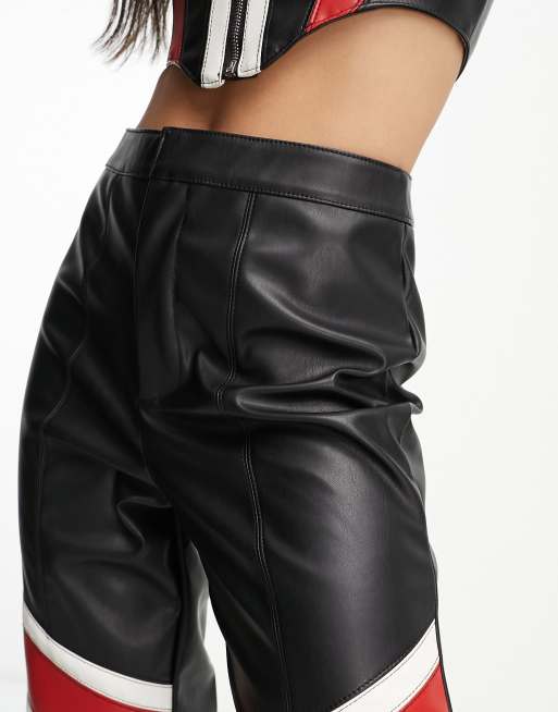 Assassin Faux Black Leather Trousers with Moto Panelling