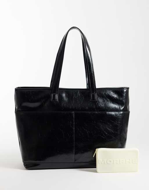 ASOS DESIGN faux leather multi pocket tote in black, 2 of 4