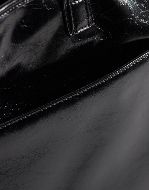 ASOS DESIGN faux leather multi pocket tote in black, 3 of 4