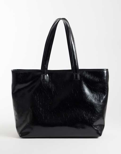 ASOS DESIGN faux leather multi pocket tote in black, 4 of 4