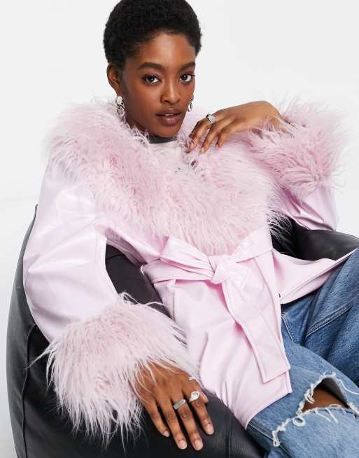 Pink fur shop coat asos