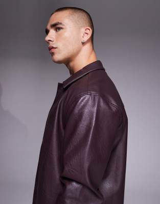 Asos Design Faux Leather Overshirt In Purple