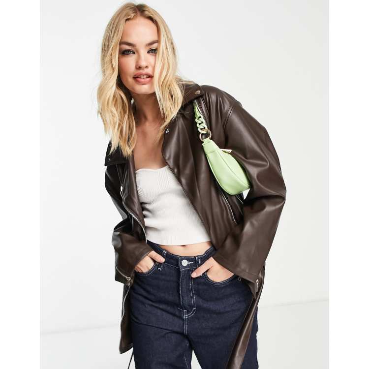 Oversized leather clearance jacket asos