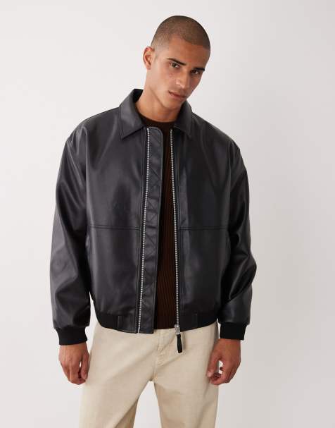 ASOS DESIGN faux leather oversized bomber in black - view 1
