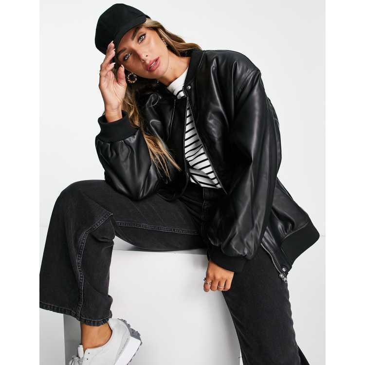 GRLFRND The Oversized Leather Bomber in Black & White