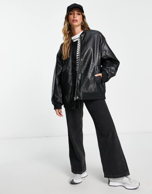 Faux Leather Oversized Bomber Jacket