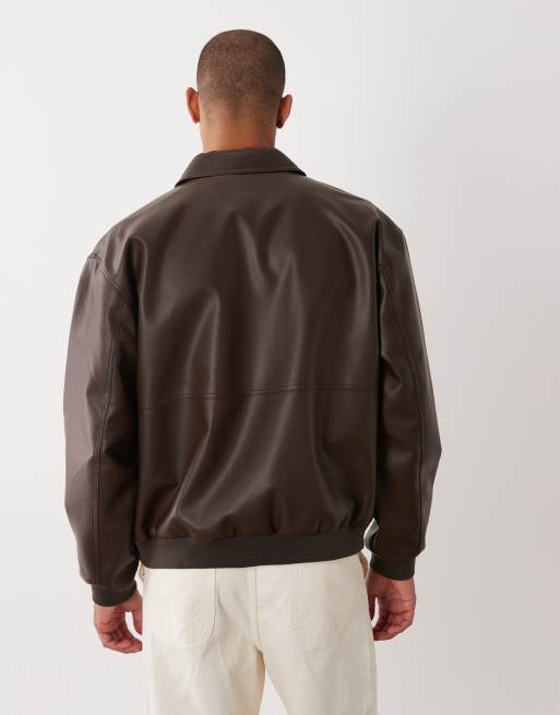 ASOS DESIGN faux leather oversized bomber jacket in brown, 5 of 5