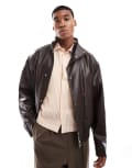 [ASOS DESIGN] ASOS DESIGN faux leather oversized bomber jacket with funnel neck in brown M BROWN