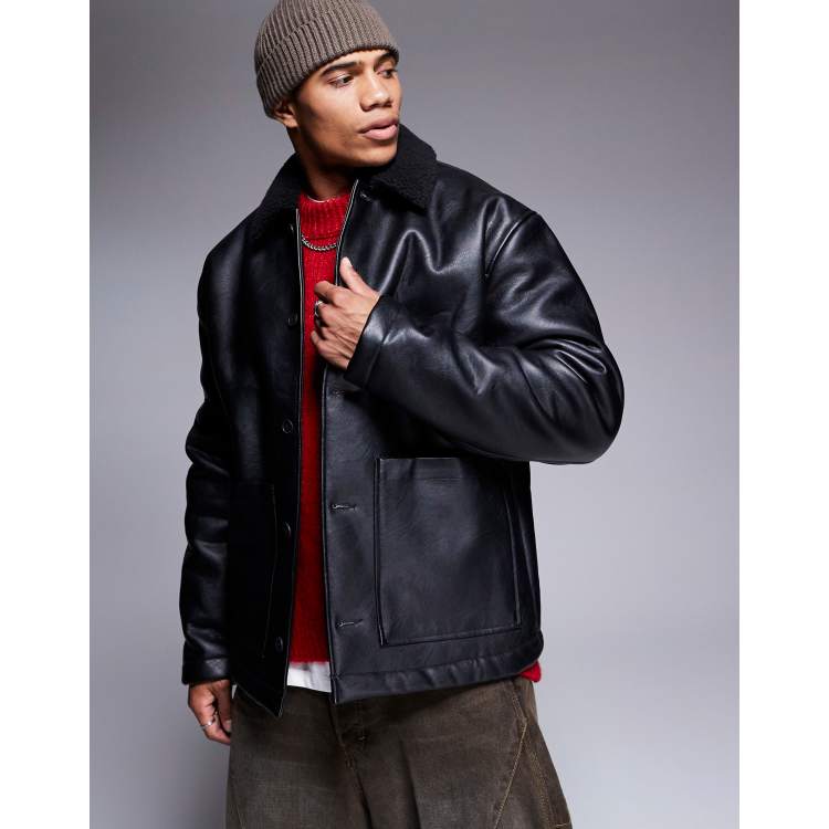 Black borg lined biker jacket shop