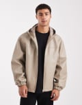 [ASOS DESIGN] ASOS DESIGN faux leather oversized hooded jacket in mushroom-Neutral 2XL Mushroom