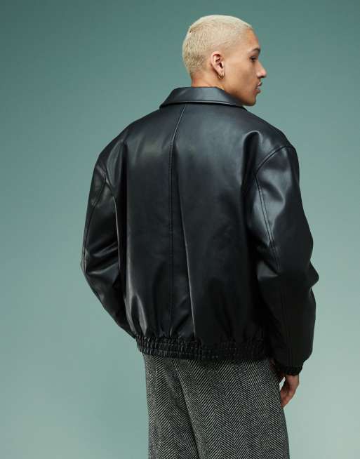 ASOS DESIGN faux leather oversized padded harrington jacket