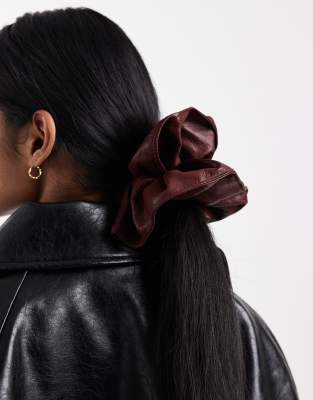 Asos Design Faux Leather Oversized Scrunchie In Red