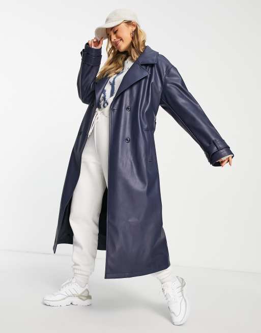 ASOS DESIGN oversized croc vinyl trench coat in brown