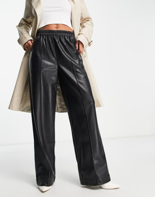 ASOS DESIGN faux leather oversized wide leg pants in black | ASOS