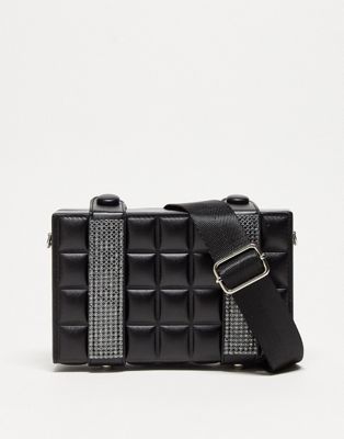 ASOS DESIGN faux leather padded clutch bag with diamante
