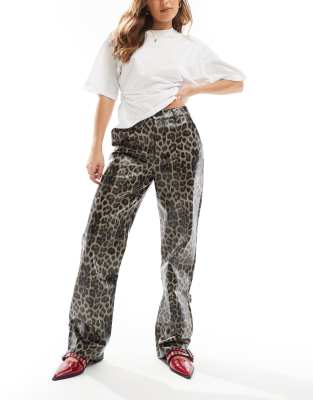 faux leather pants in animal print-Multi