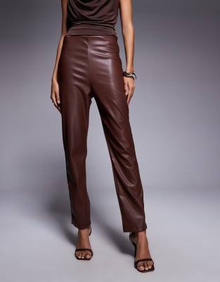 Asos Design Faux Leather Pants In Brown