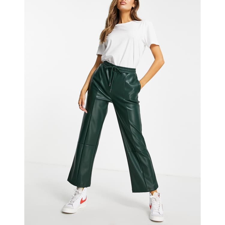 Tall Dark Green Leather-Look Leggings New Look