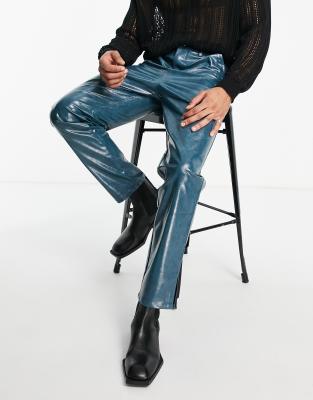 blue faux leather pants