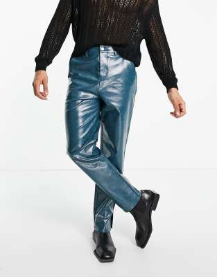 leather blue pants