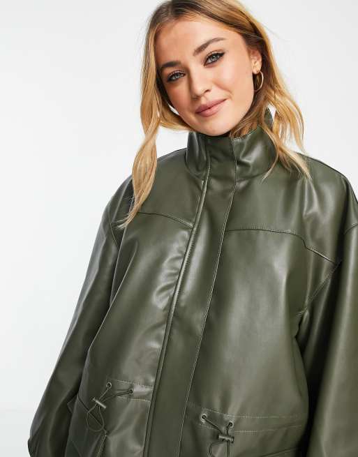 Olive faux leather on sale jacket