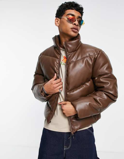 Faux-Leather Puffer Jacket