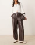 [ASOS DESIGN] ASOS DESIGN faux leather pull on barrel pants in chocolate-Brown 4 Chocolate croc