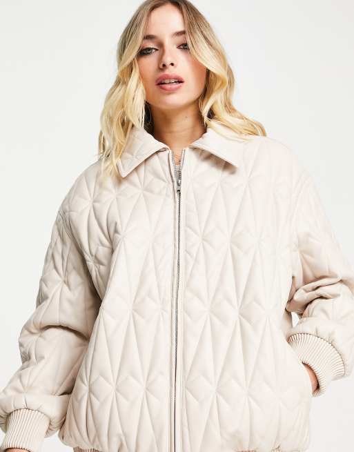 Quilted Faux Leather Bomber Jacket