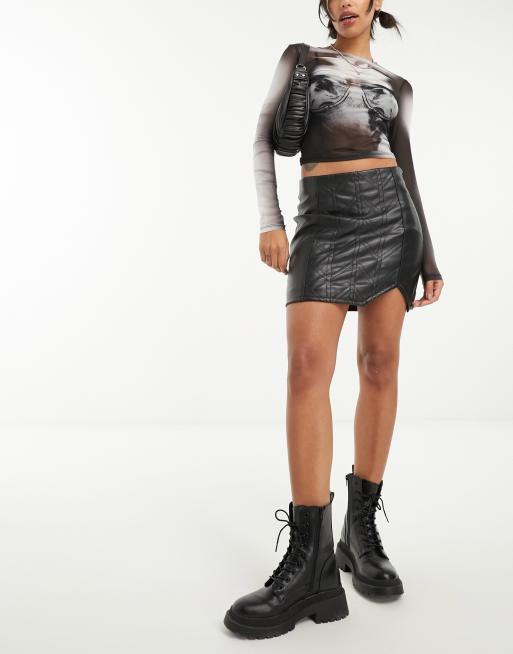 Faux leather shop quilted skirt