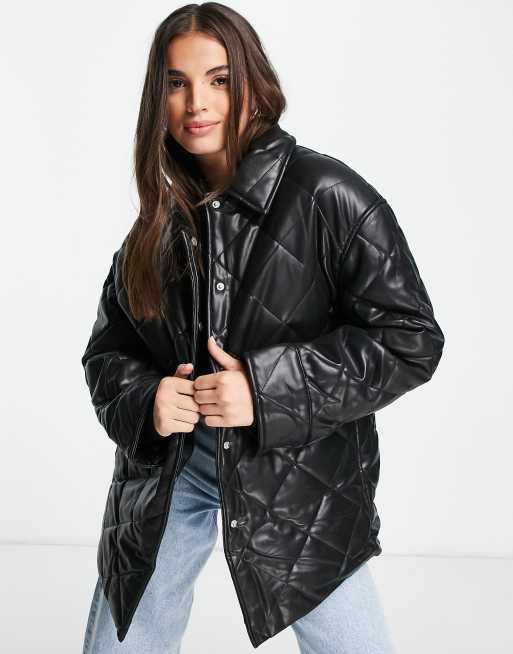 ASOS DESIGN faux leather puffer gilet in black