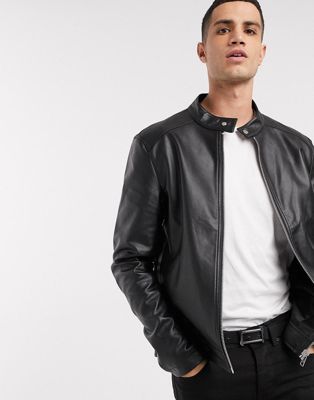 ASOS DESIGN faux leather racer jacket in black | ASOS