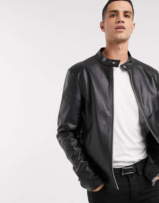 Faux leather 2025 racer jacket