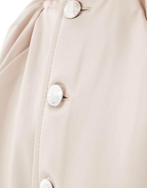 ASOS DESIGN faux leather raglan top in stone, 3 of 4