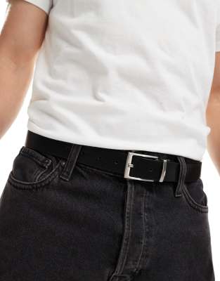 faux leather reversible belt with faux suede in black