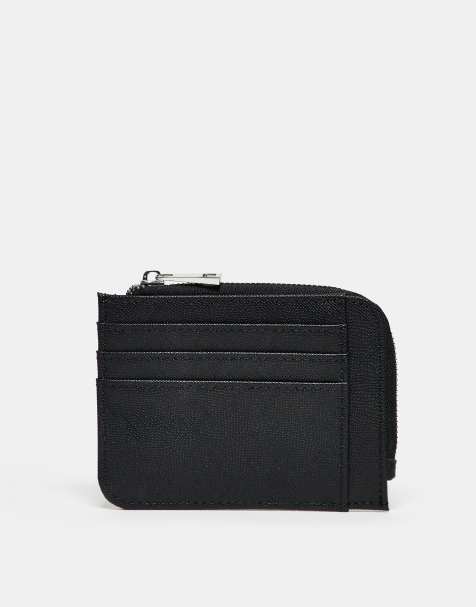 ASOS DESIGN faux leather saffiano card holder with zip in black - view 1