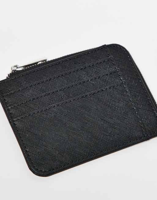 ASOS DESIGN faux leather saffiano card holder with zip in black, 3 of 3