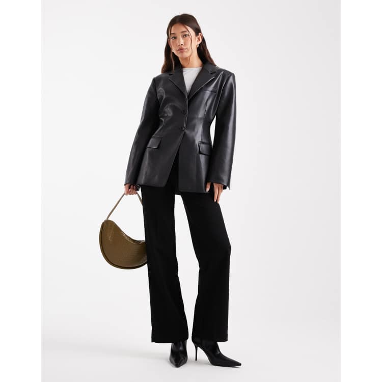 ASOS DESIGN faux leather sculpted cinch waist blazer in