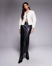 Vila satin maxi skirt in olive green